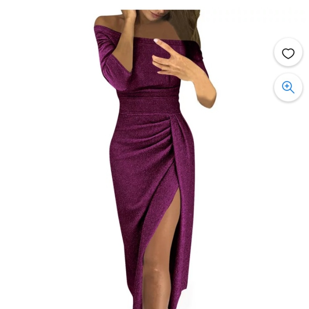 Yohome women’s off the shoulder high slit temperamental dress, l/s, purple S